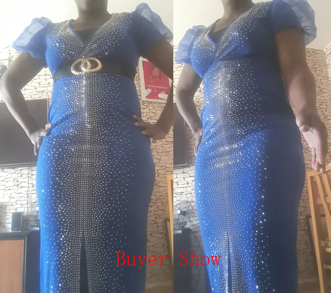 Puff Sleeve Birthday Party Prom Rhinestone Slit Dress Long Elegant Women Night Club Wedding Evening Sexy Bodycon Dresses 240115