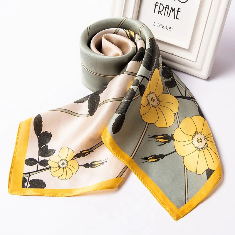 100% Natural Silk Scarf for Women Print Neckerchief Square Silk Echarpe Femme Head Scarf Pure Silk Hairscarf Bandana 65x65cm 240115