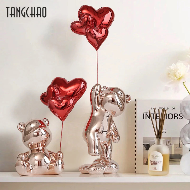 Home Decor Love Bear Figurine Nordic Modern Resin Animal Figurines For Interior Sculpture Statue Living Room Decoration 240116