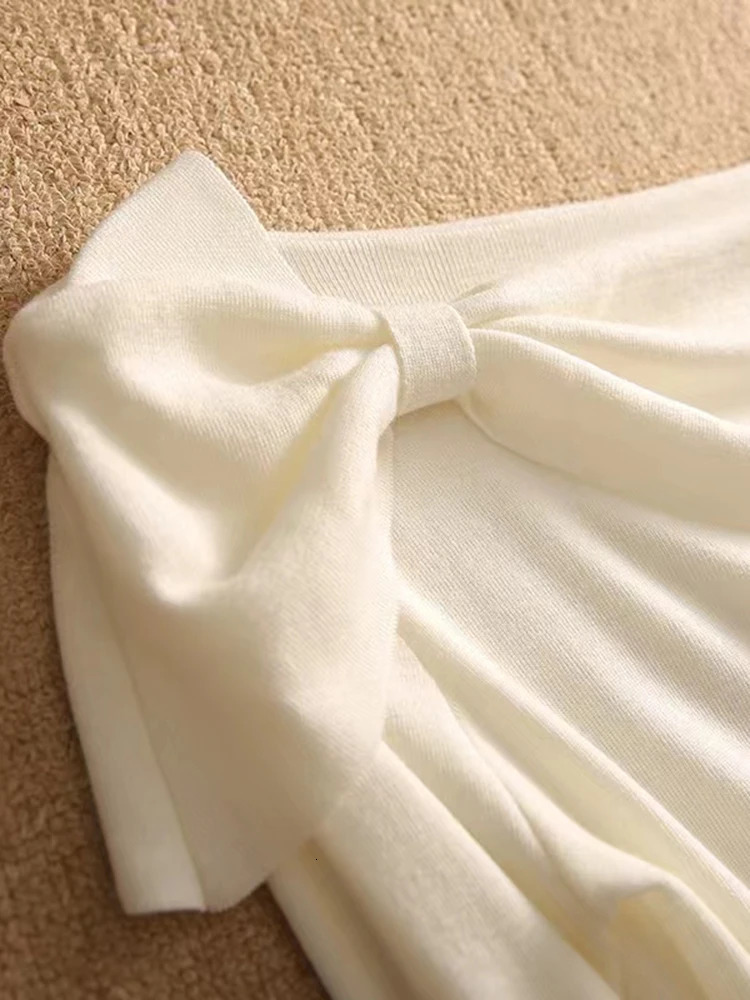 Fashion Bow Knit Sweater Women Slash Neck Long Sleeve Top Korean Womens Clothing Pullovers Sweaters Autumn Winter Ropa De Mujer 240116