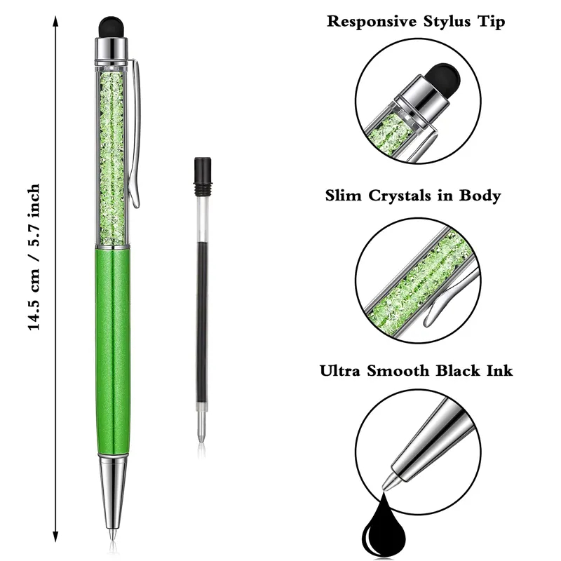 Crystal Ballpoint Pen with Stylus Tip 1.0 mm Black Ink Metal Pen Stylus Pen for Touch Screens 2 in 1 Stylus Ballpoint Pen