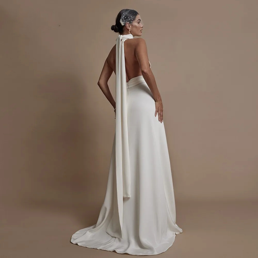 Sexy Deep V Neck Wedding Dress Soft Satin Backless Sleeveless Bridal Dresses Backless Sweep Train robe de mariee