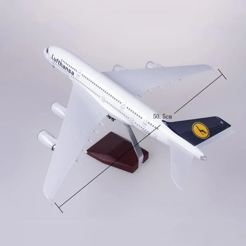 1/160 Scale 50.5CM Airline A380 Lufthansa Airplane Model W Light and Wheel Diecast Plastic Resin Plane For Collection 240116