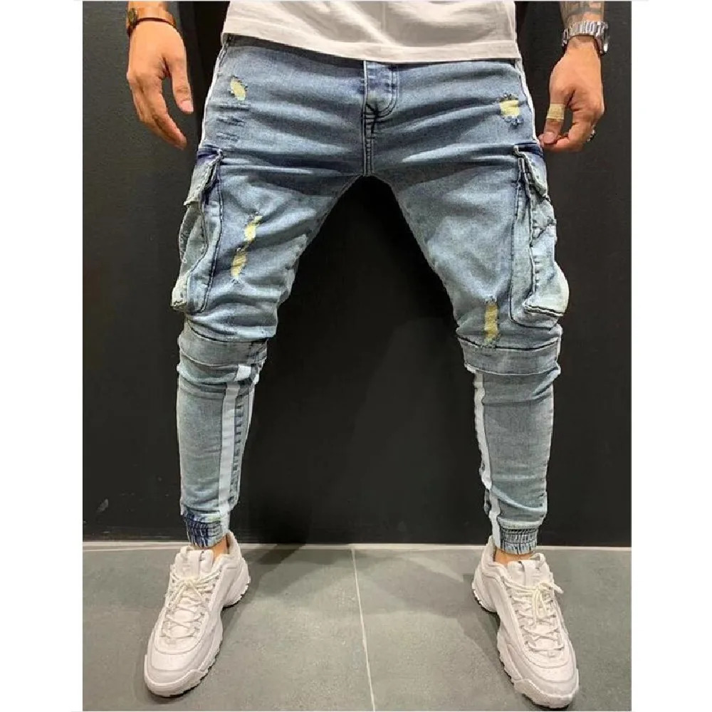 Mens Jeans Denim Pocket Pants Summer Autumn Thin Slim Regular Fit Straight Jeans Elasticity Stretchy Male Blue Black Trousers 240115