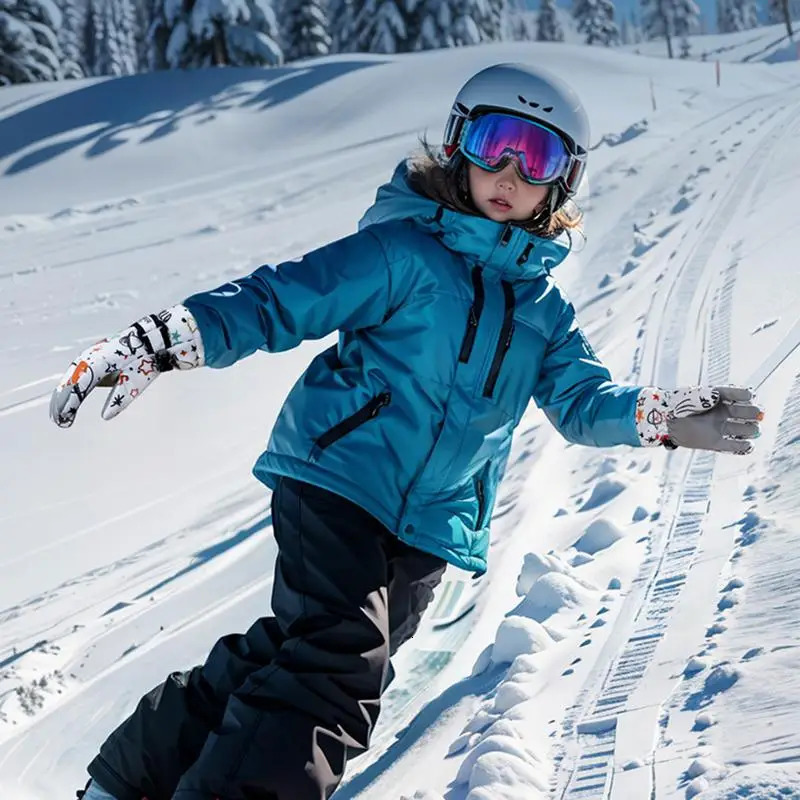 Kids Ski Gloves Waterproof Snow Skiing Warm Mittens Anti-Slip Windproof Snowboard Gloves for Winter Boys Girls Outdoor Sports 240116