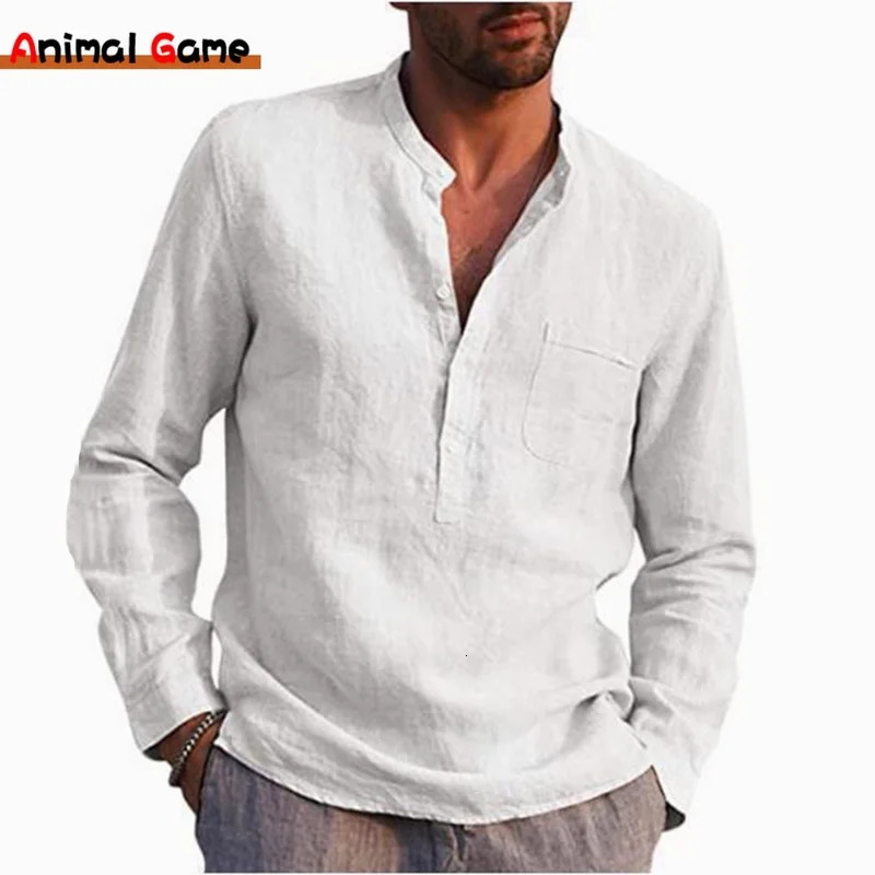 Men's Linen Long Sleeve T-Shirt Solid Color Loose Casual T-Shirt Long Sleeve Cotton Linen Shirt Plus Size Shirts Men 240115