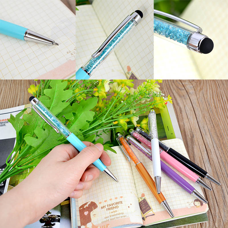 Crystal Ballpoint Pen with Stylus Tip 1.0 mm Black Ink Metal Pen Stylus Pen for Touch Screens 2 in 1 Stylus Ballpoint Pen