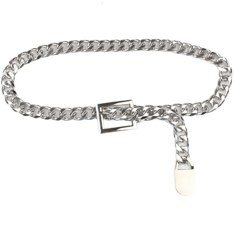 Silver Gold Metal Alloy Waist Belt Long Wide Waist Chain Punk Street Jean Belt Hip Hop Gothic Buckle PIn Adjustable Belt Cinch240115