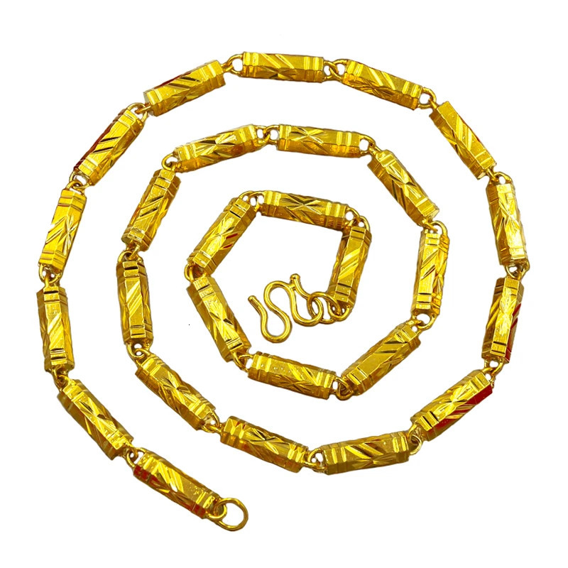 999 Orginal Gold Color Bamboo Necklace for Women Men Neckalces Chain Valentine's Day Wedding Engagement Fine Jewelry Not Fade 240116bj