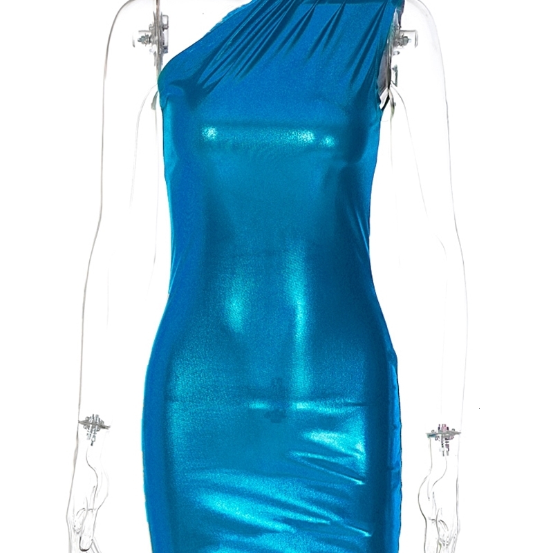 Hugcitar Pu Leather One Shoulder Sleeveless Draped Mini Prom Dress Summer Fall Women Elegant Y2K Evening Party Club Clothes 240115