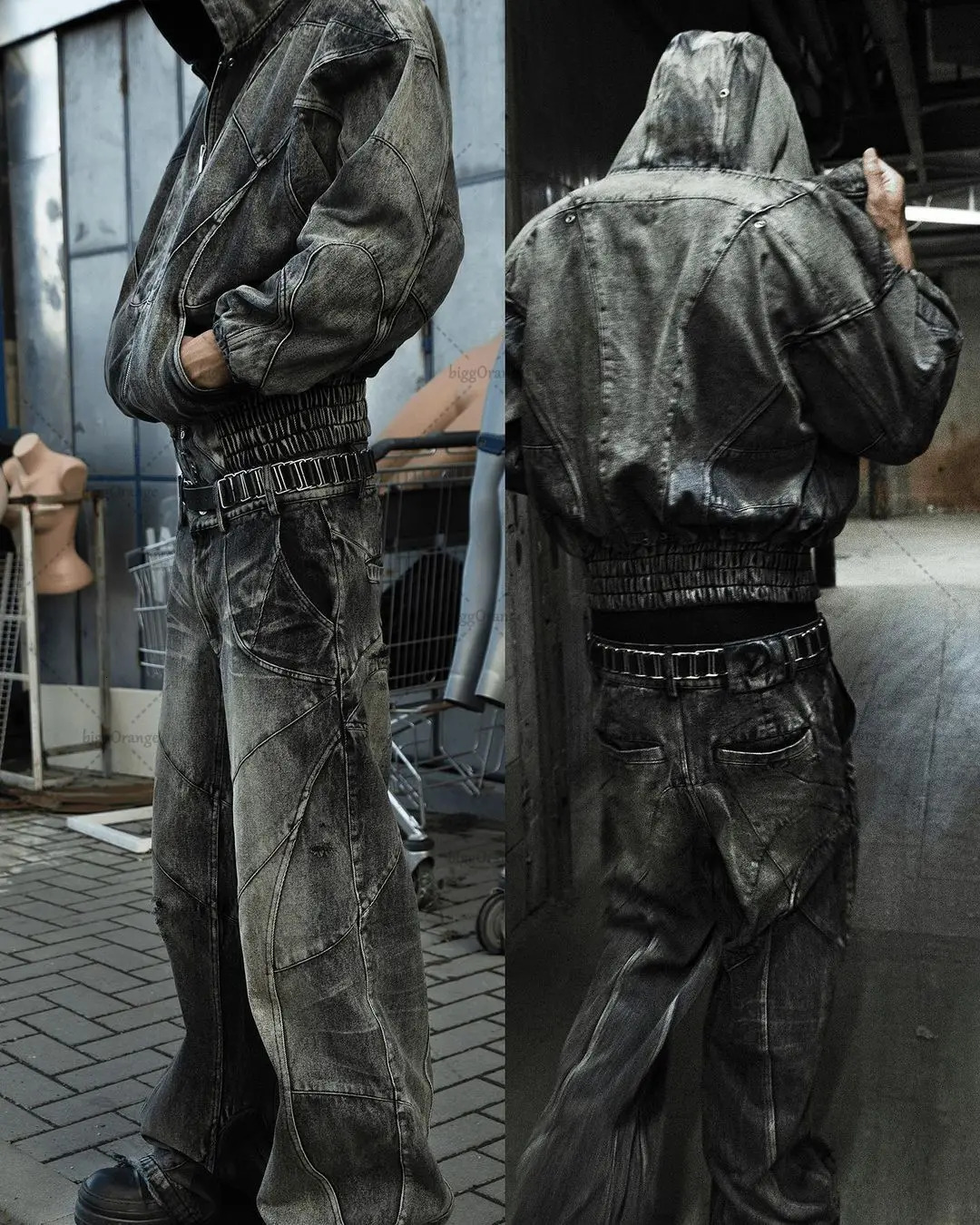 Y2K Tassel Jeans Men's Black Gray Washed Jeans Gothic Style Street Trend Teen Clothes Retro Loose Wide Leg Pants 240115