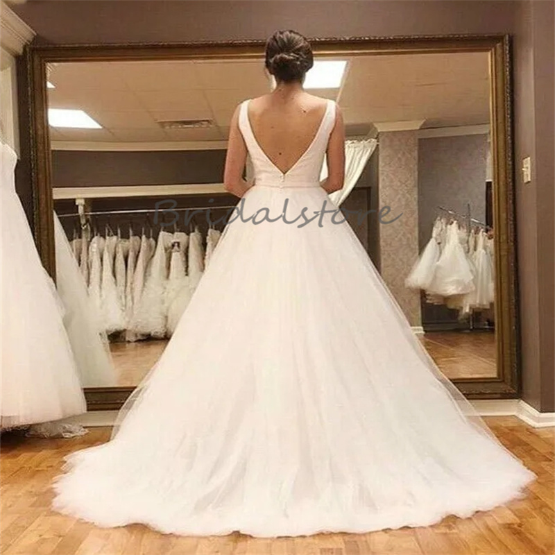 Simple Boho Wedding Dress 2024 White Sleeveless Tulle Country Bride Dress Elegant Sexy Backless Bohemian Bridal Gowns Civil Great Gatsby Robe De Marie