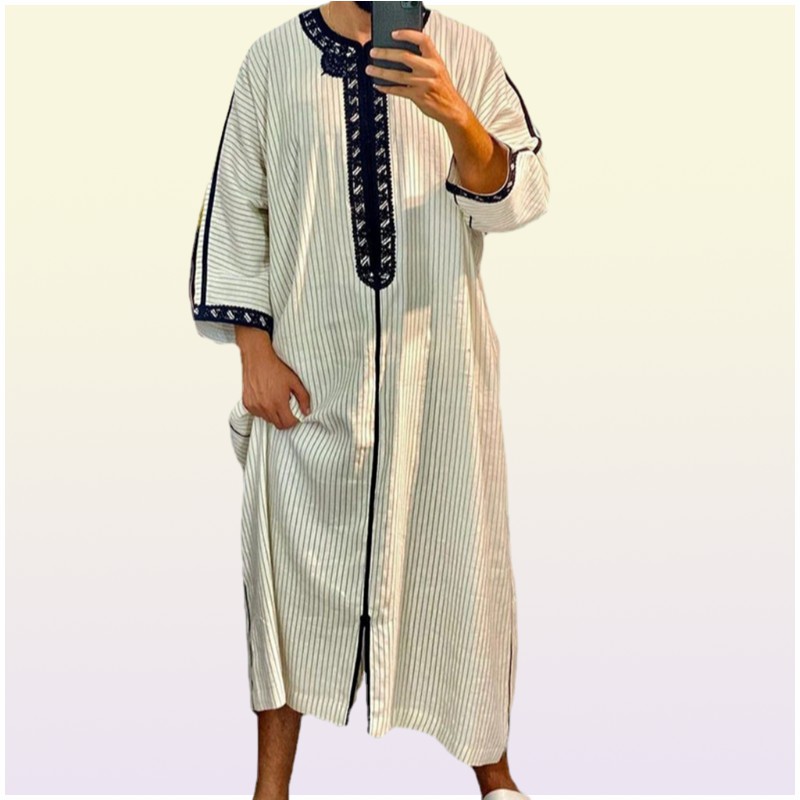 Ethnic Clothing Style Abaya Islam Men Robe Muslim Dresses Djellaba Homme Stripe Print Shirts Arabic Dress Men039s ClothingEthni