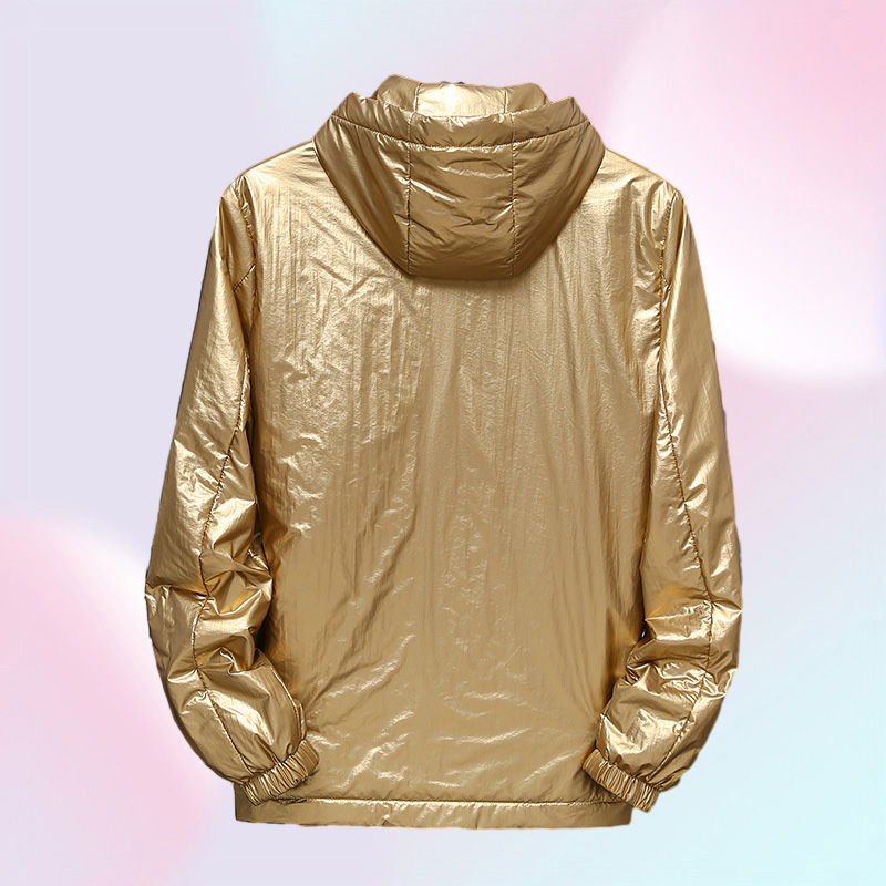 Shiny Silver Metallic Jacket Men Party Dance Night Club Mens Hip Hop Coats Slim Hooded Streetwear Jaqueta Masculina3988480