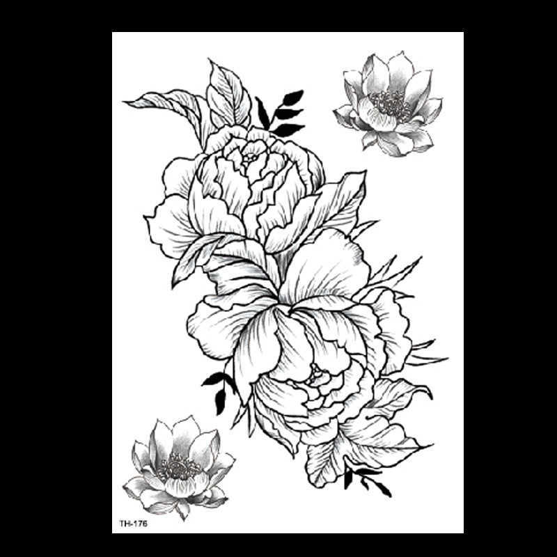 Sketching flower tattoo sticker, hand drawn black, dark, waterproof, and environmentally friendly arm sticker