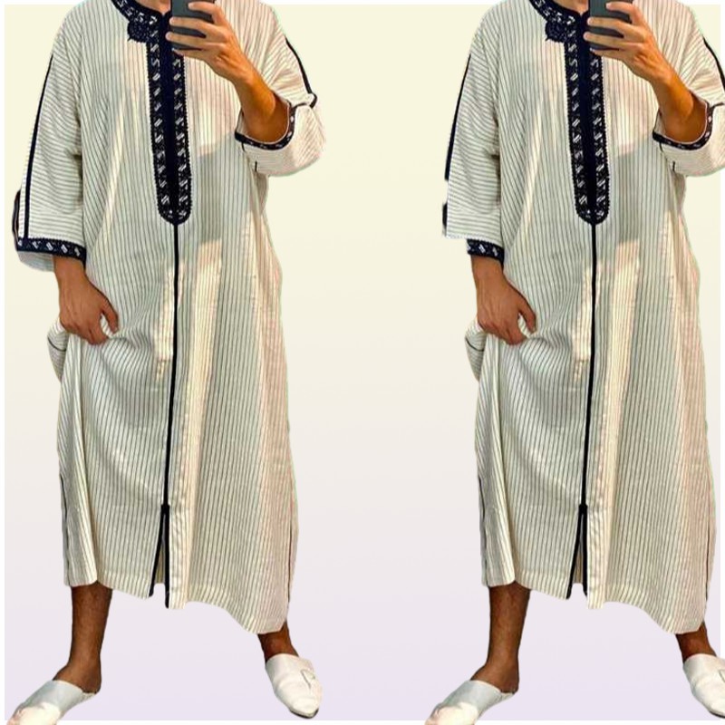 Ethnic Clothing Style Abaya Islam Men Robe Muslim Dresses Djellaba Homme Stripe Print Shirts Arabic Dress Men039s ClothingEthni