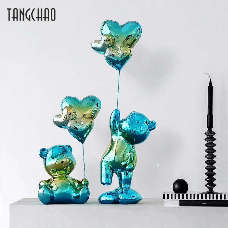 Home Decor Love Bear Figurine Nordic Modern Resin Animal Figurines For Interior Sculpture Statue Living Room Decoration 240116