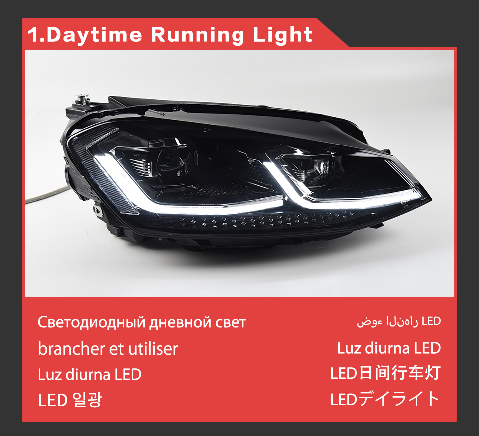 Car Turn Signal Headlight for VW Golf 7 LED Head Light 2013-2017 MK7 Daytime Running High Beam Lamp Lens