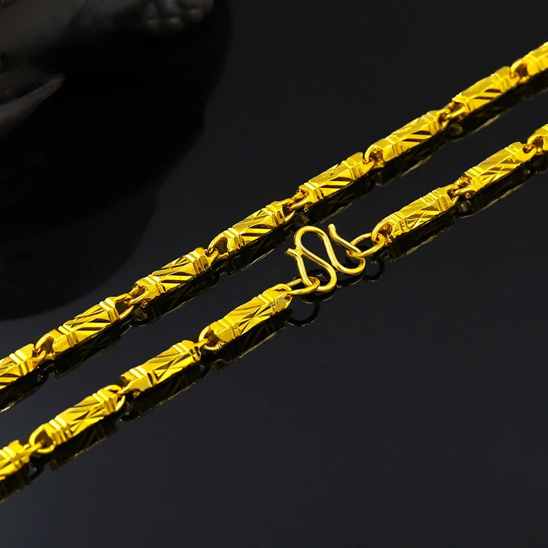 999 Orginal Gold Color Bamboo Necklace for Women Men Neckalces Chain Valentine's Day Wedding Engagement Fine Jewelry Not Fade 240116bj