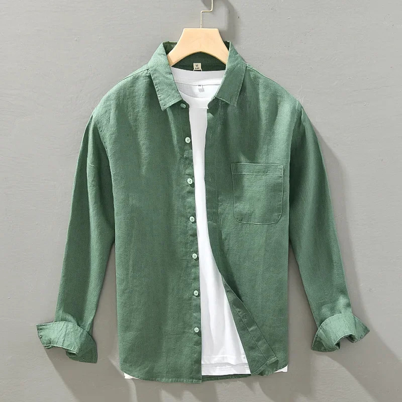 Men Clothing 2023 Summer Linen Shirt Long Sleeve Thin Casual Loose Large Size Highend Cargo White Coat 240115