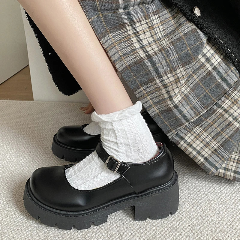 Platform Heels Mary Jane Shoes Simple Shoes Solid Color Platform Shoes Student College Sweet Heel Women's Single Shoes 240116 - view 3