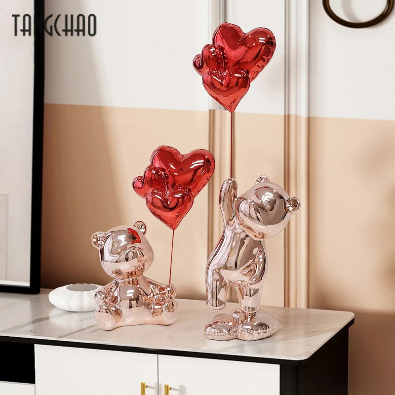 Home Decor Love Bear Figurine Nordic Modern Resin Animal Figurines For Interior Sculpture Statue Living Room Decoration 240116