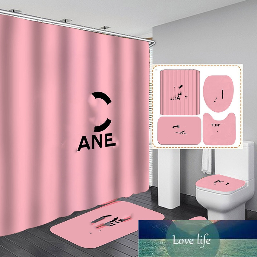 Simple Designer Trendy Waterproof Shower Curtains Ins Toilet Seat Cushion Carpet Bath 4 Pieces Set Bathroom Accessories