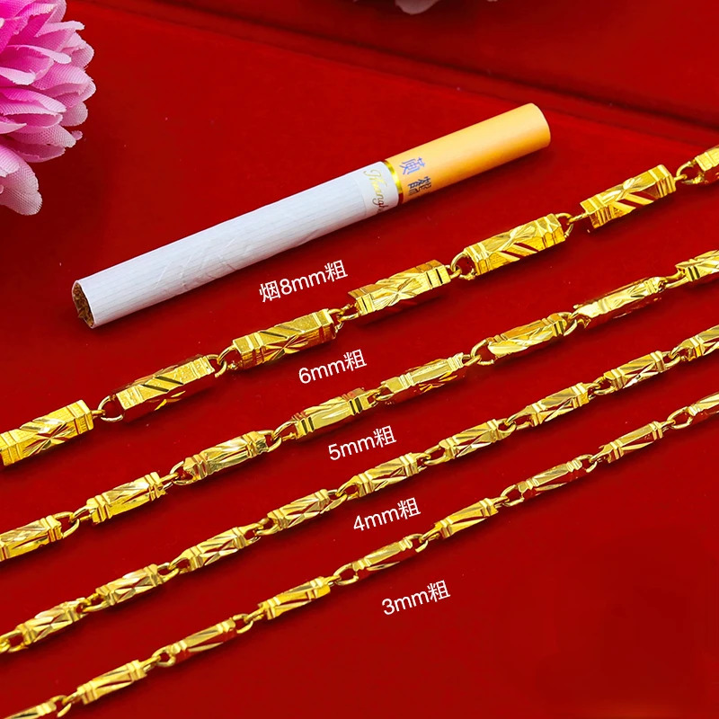999 Orginal Gold Color Bamboo Necklace for Women Men Neckalces Chain Valentine's Day Wedding Engagement Fine Jewelry Not Fade 240116bj