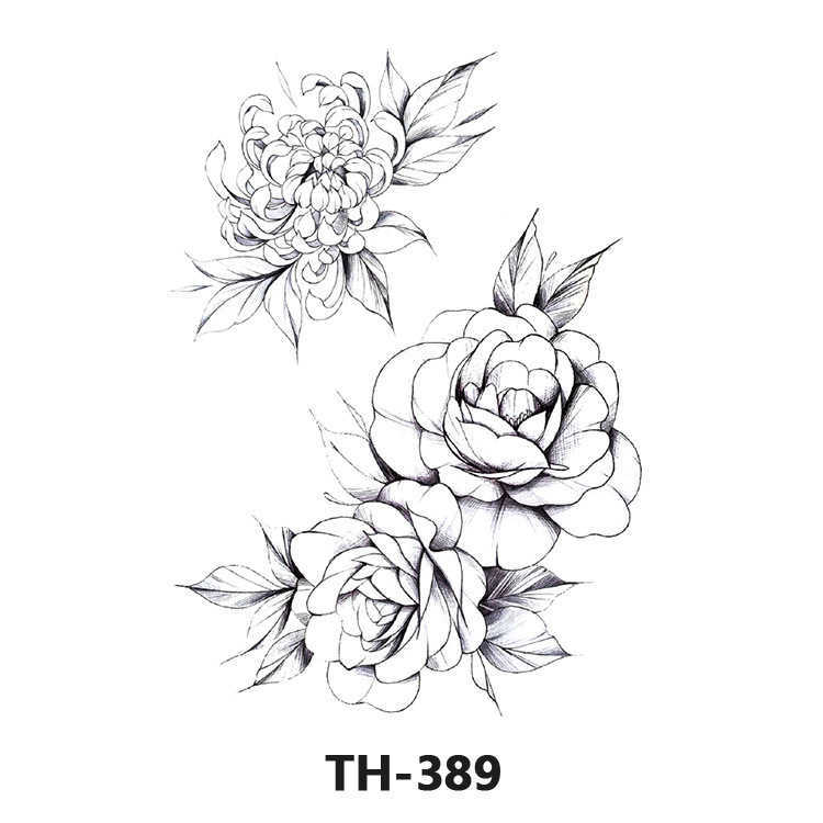 Popular flower arm tattoo stickers, half plain black and white waterproof color cartoon stickers