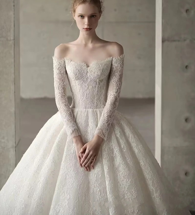 2024 Classic Wedding Dress Sweetheart Off the Shoulder Long Sleeves Lace Women Bride Gowns Robe De Mariage Vestidos De Novias Custom Made
