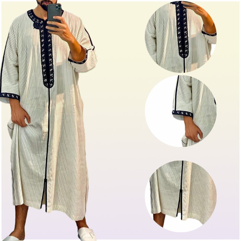 Ethnic Clothing Style Abaya Islam Men Robe Muslim Dresses Djellaba Homme Stripe Print Shirts Arabic Dress Men039s ClothingEthni