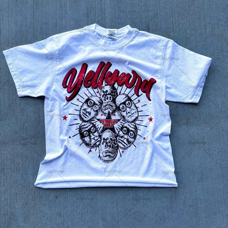 American street vintage small head letter print T-shirt men y2k Goth Harajuku fashion sweatshirt couple oversized loose top 240115