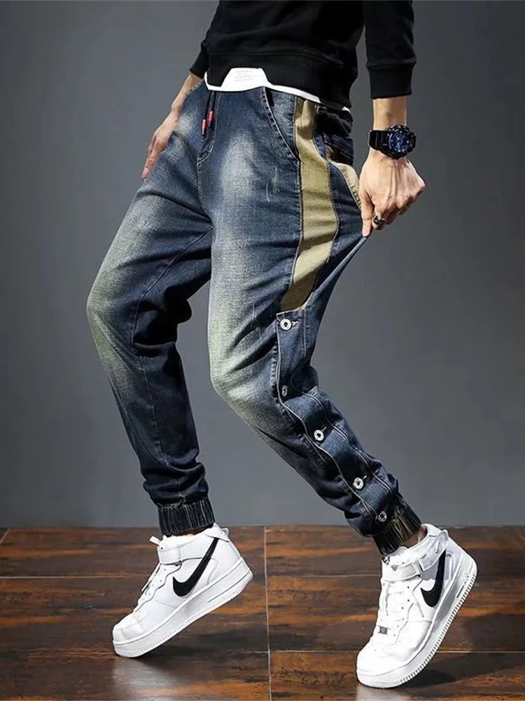 Mens Jeans Harem Pants Fashion Pockets Desinger Loose fit Baggy Moto Jeans Men Stretch Retro Streetwear Relaxed Tapered Jeans 240115