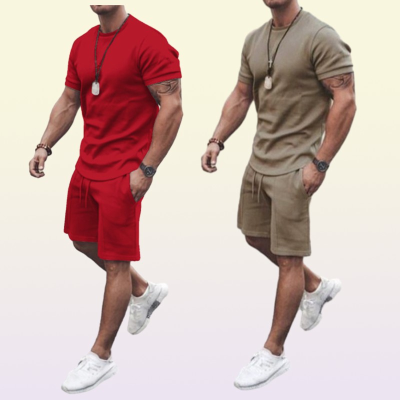 Ta To Men s Tracksuit 2 Piece Set Summer Solid Sport Hawaiian Suit Short Sleeve T Shirt and Shorts Casual Fashion Man Clothing 220