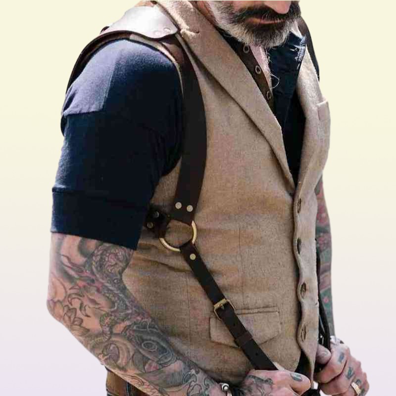 Vintage Leather Suspender Men Medieval Renaissance Harness Punk Chest Shoulder Belt Strap Suspensorio Apparel Accessories