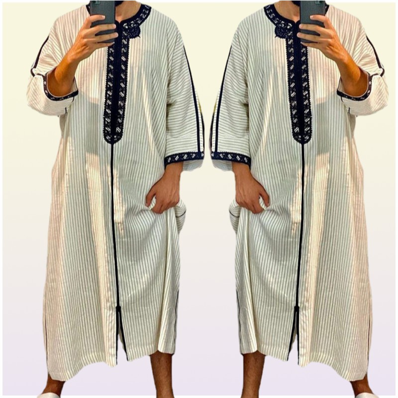 Ethnic Clothing Style Abaya Islam Men Robe Muslim Dresses Djellaba Homme Stripe Print Shirts Arabic Dress Men039s ClothingEthni