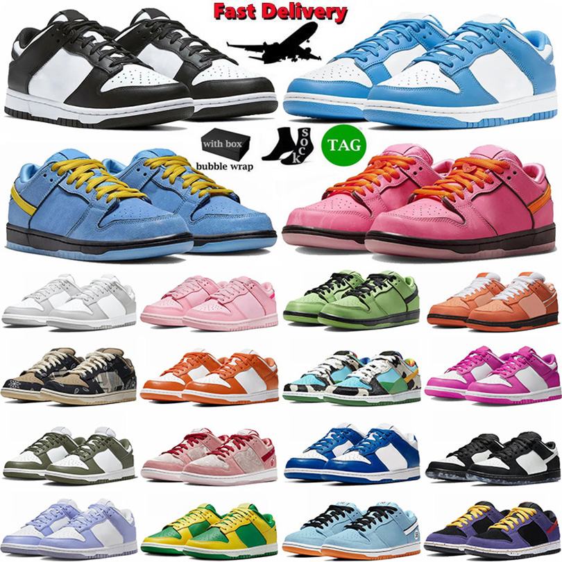 With Box Designer Low Running Shoes Men Women UNC White Black Panda Grey Fog Skateboard Medium Olive Triple Pink Orange Lobster Jarritos Mens Trainer Sport Sneakers