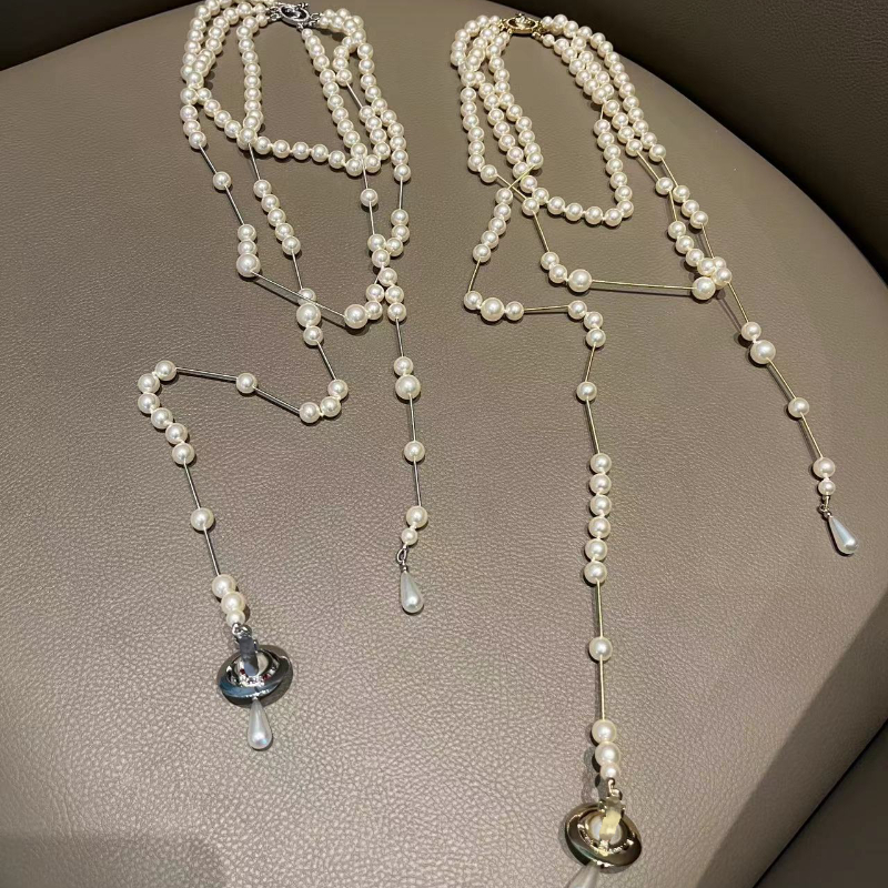 Designer Necklaces Broken Pearl Necklace High Quality Long Pearl Stereo Saturn Clavicle Chain Irregular Three Layer Necklace