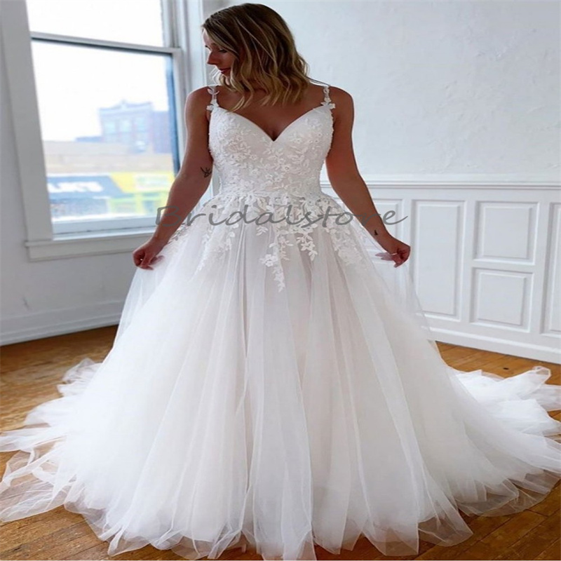 Lace Bohemian Whimsical Wedding Sexy Spaghetti Straps Fairytale Boho Bride Dress A e Tulle or Length Backless Beach Bridal Gowns Civil Robe De Mariee