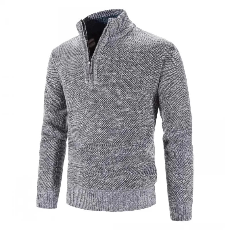 Autumn Winter Thick Knitted Sweater Men Pullovers Solid Color Zipper Mock Neck Slim Fit Knit Causal Man 240116