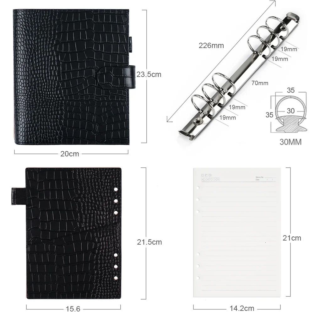Moterm Luxe 2.0 Rings Planner A5 Croc Grain Leather Notebook with 30MM Binder Agenda Organizer Notepad Journal Sketchbook 240115