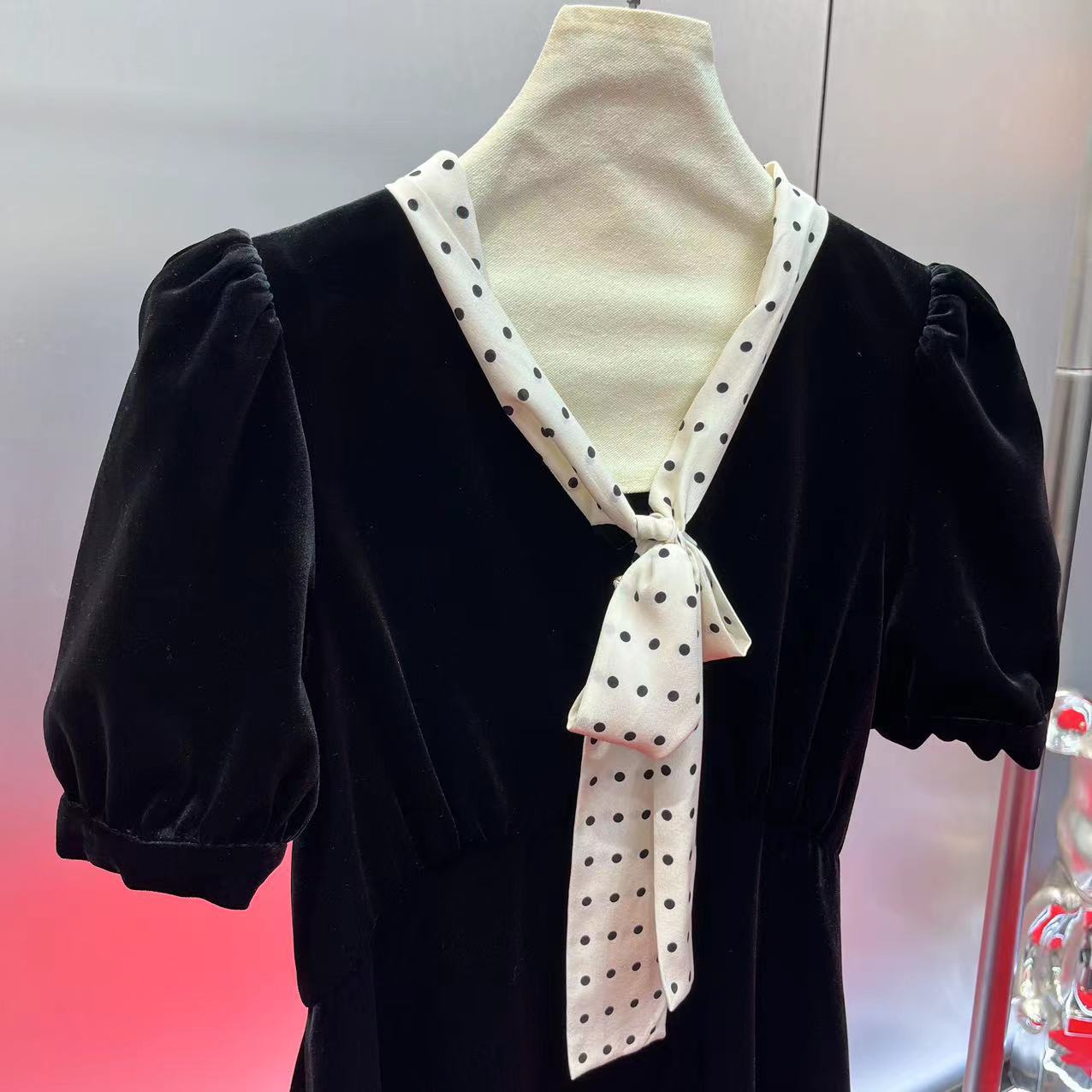 10061 L 2024 Runway Dress Spring Summer Dress Bandage Dress V Neck Short Sleeve Brand Same Style Womens Dress Fashion High Quality