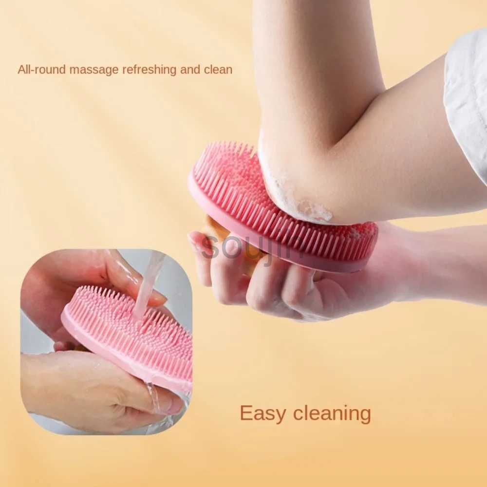 Bath Tools Accessories Soft Silicone Bath Brush Wooden Handle Exfoliating Brush Rub Back Brush Body Massage Cleansing Scrubber Brush Shower Bath Tools