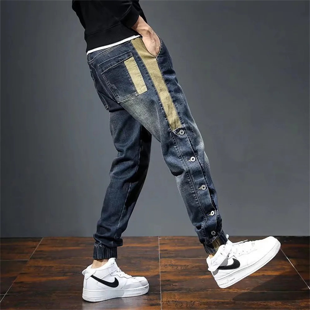 Mens Jeans Harem Pants Fashion Pockets Desinger Loose fit Baggy Moto Jeans Men Stretch Retro Streetwear Relaxed Tapered Jeans 240115