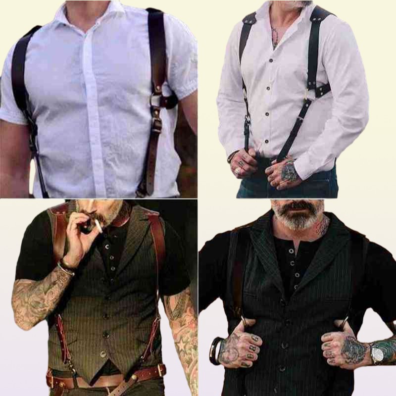 Vintage Leather Suspender Men Medieval Renaissance Harness Punk Chest Shoulder Belt Strap Suspensorio Apparel Accessories