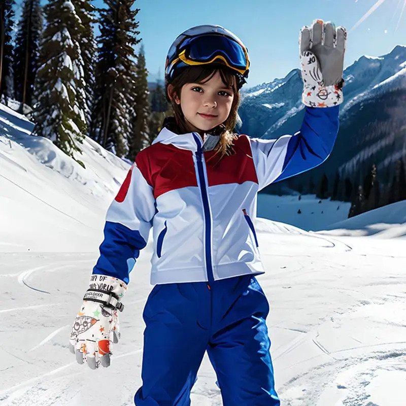 Kids Ski Gloves Waterproof Snow Skiing Warm Mittens Anti-Slip Windproof Snowboard Gloves for Winter Boys Girls Outdoor Sports 240116