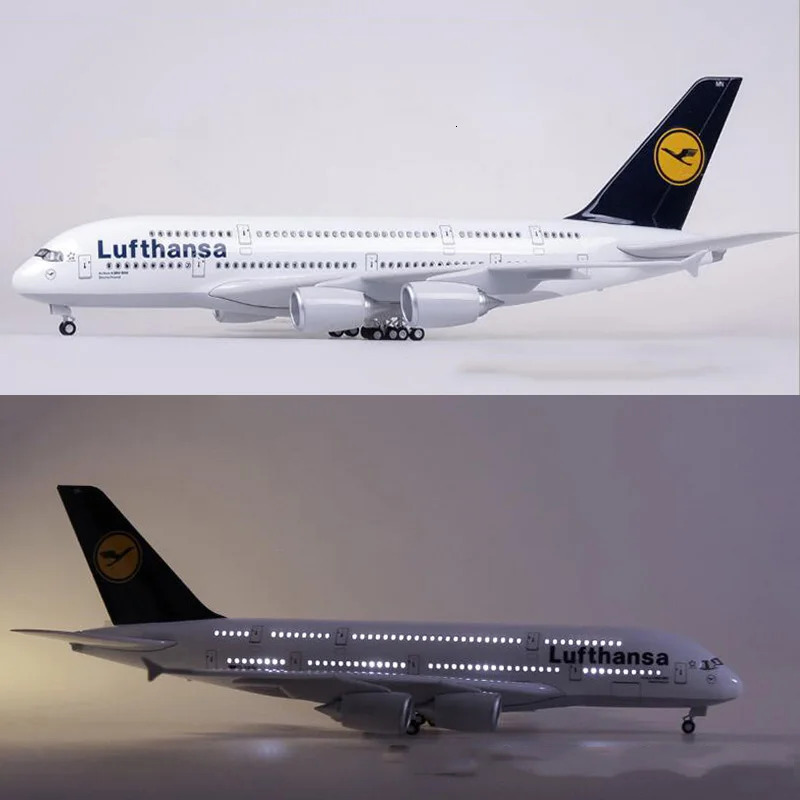 1/160 Scale 50.5CM Airline A380 Lufthansa Airplane Model W Light and Wheel Diecast Plastic Resin Plane For Collection 240116
