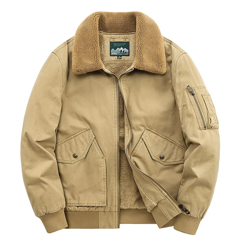 Men's winter fleece thickened warm and jacket casual cargo quilted 240115