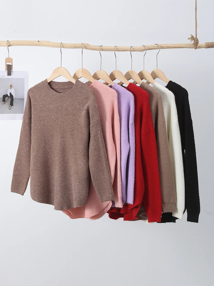 Casual Loose Knit Pullover Women Solid Oneck Fluffy Sweater Female Autum Warm Soft Fashion Long Sleeve Lady Knitwear 240116