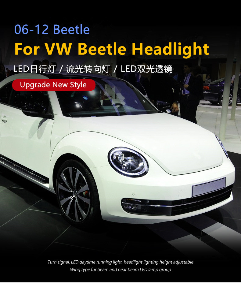 Head Light for VW Beetle LED Daytime Running Headlight 2006-2012 Turn Signal High Beam Lamp Projector Lens